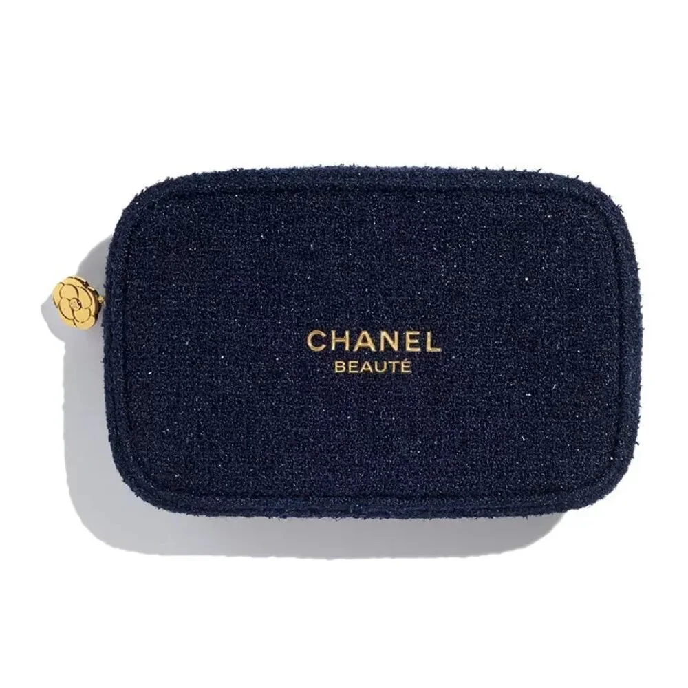 Authentic Chanel Cosmetic Pouch Blue Gold